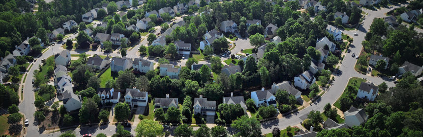 aerial view of suburban homes